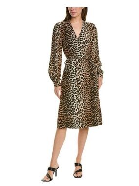 Ganni Leopard-Print Midi Wrap Dress in Brown and Black size eu 36